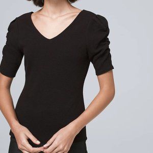 White House Black Market WHBM Ruched-Sleeve Romantic Tee BRAND NEW Black M